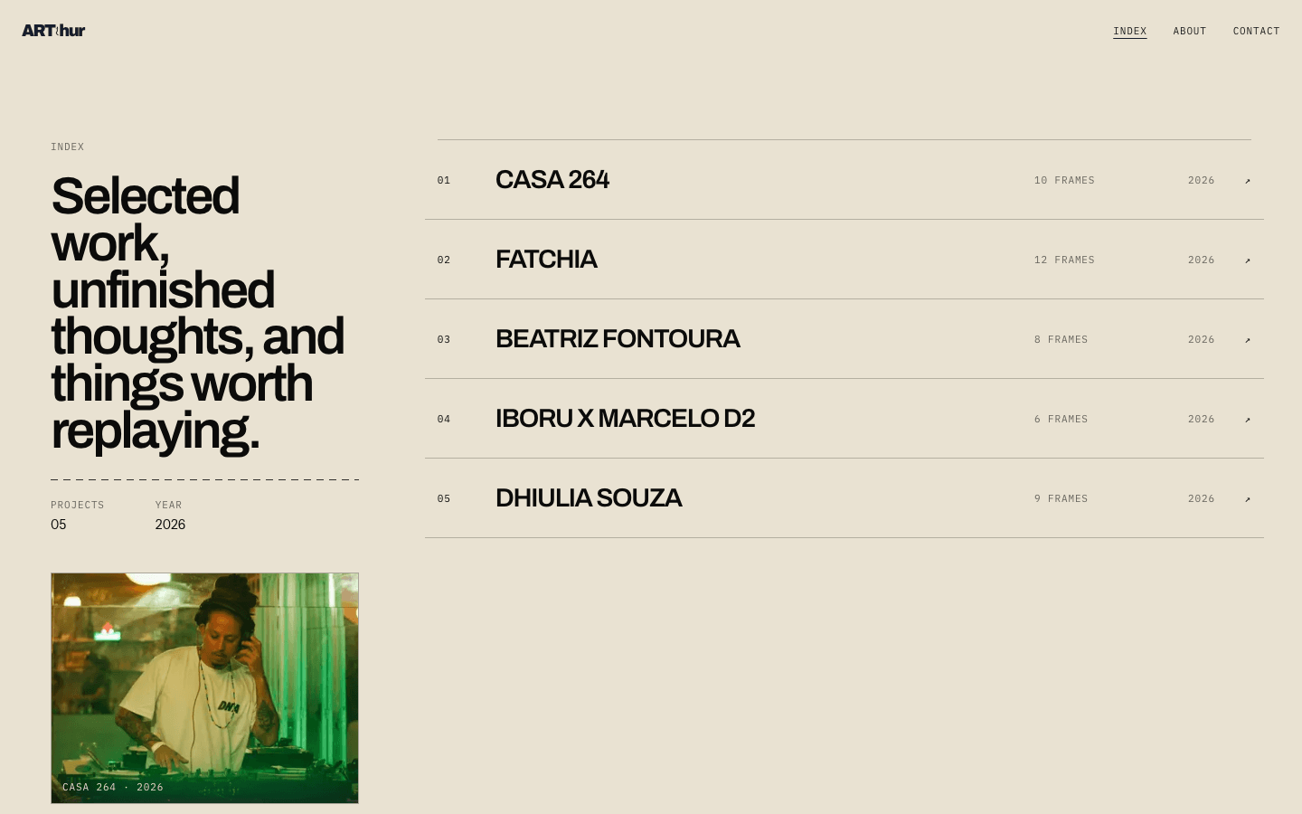 ART'hur contact-sheet index of every project