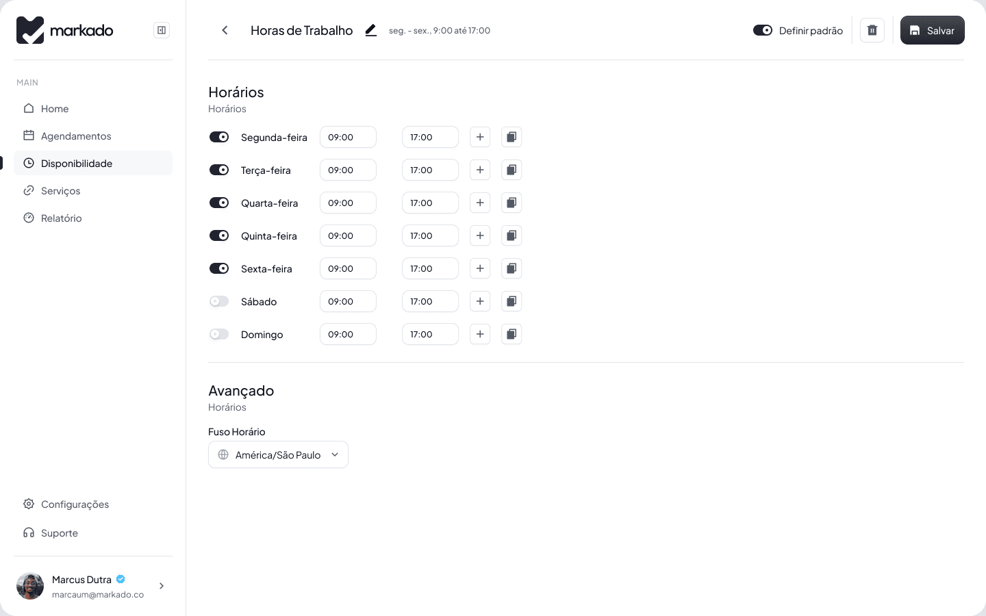 Markado weekly availability editor