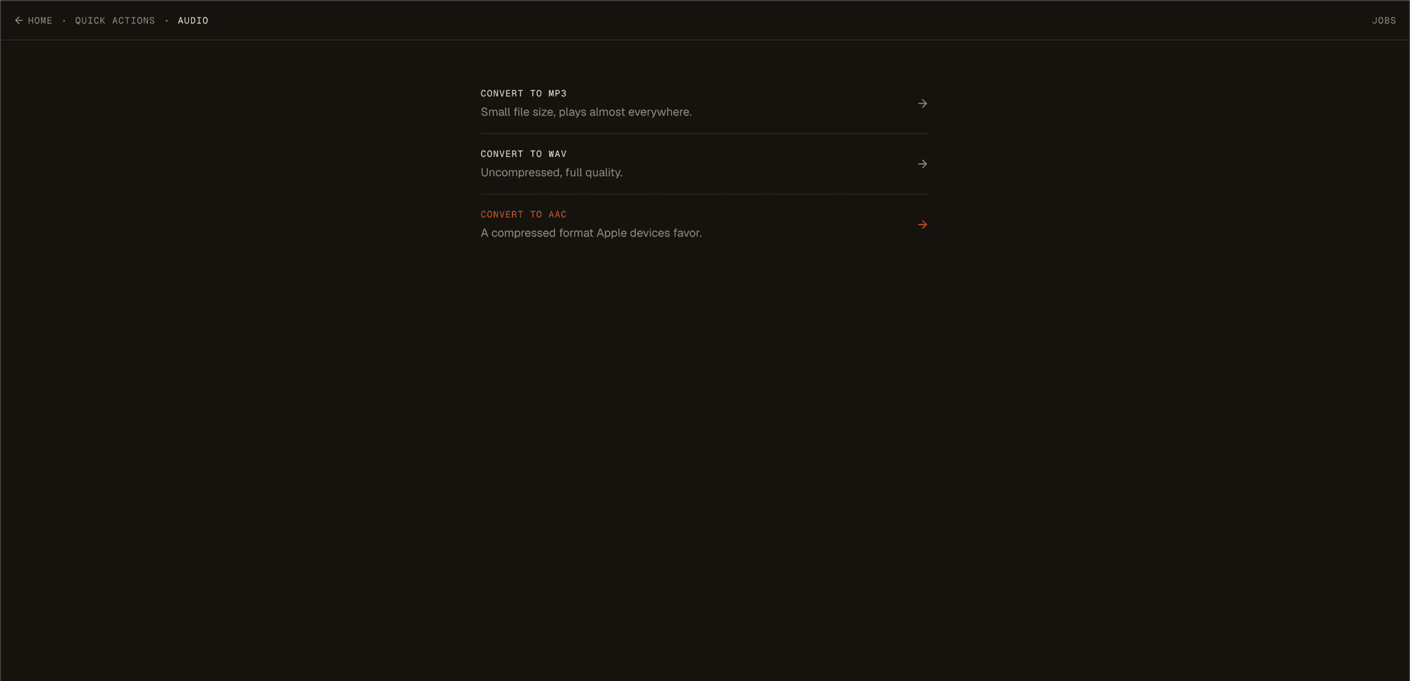 Plexus quick actions for audio: convert to MP3, WAV, or AAC