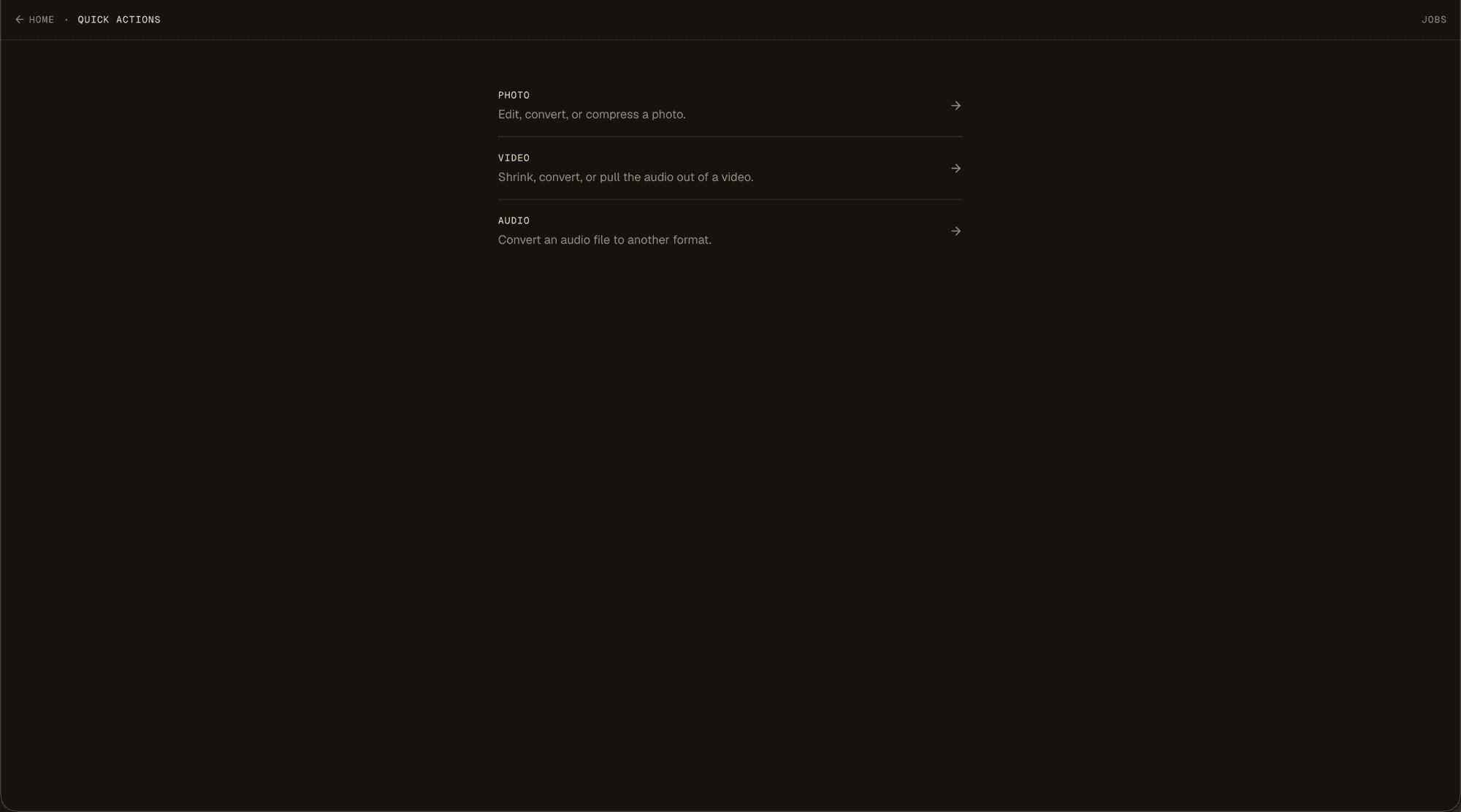 Plexus quick actions menu for photo, video, and audio