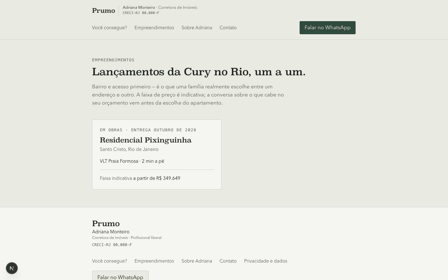 Prumo catálogo listing Cury launches by neighbourhood